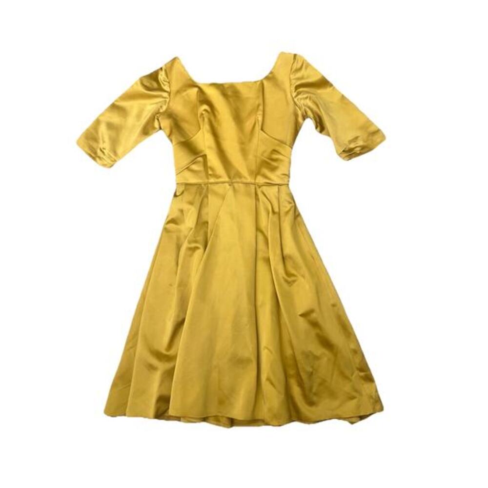 Vintage Satin Cocktail Formal Dress Union Made 1960s Gold Bow Detail Size XS